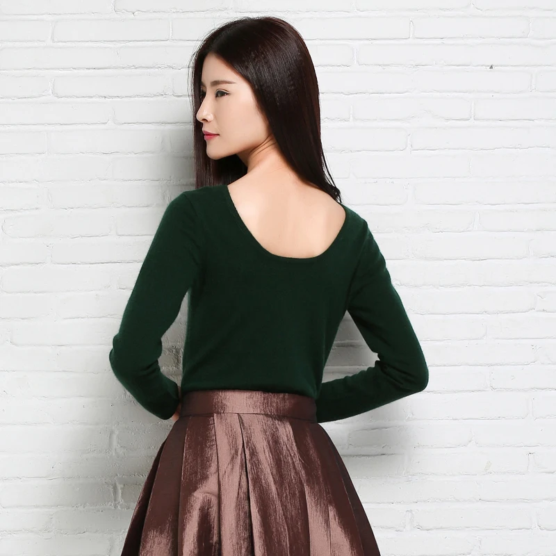 JECH 2018 Spring Women Cashmere Wool Solid Slim Sexy Sweaters Female V-Neck Irregular Collar Pullovers Computer Knitted Jumpers | Женская