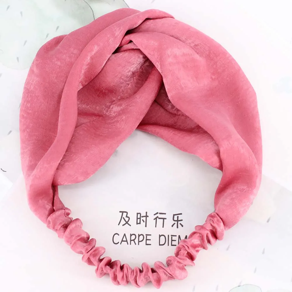 1 Hairband Лидер продаж Корея однотонная цветная атласная ткань ретро крест широкая головная повязка на голову Леди Дикий Sen аксессуары для волос - Цвет: 1 Hairband