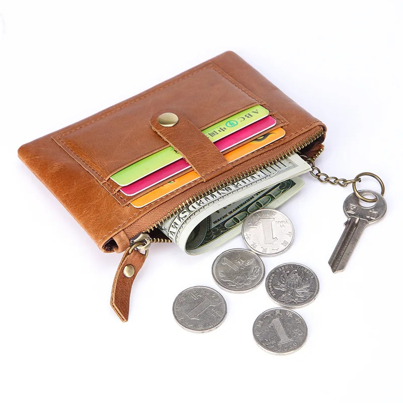 

Brand Card Holder Men Women Cow Leather Key Chain Bag Wallet Female Organzier Mini Credit Card Case Zipper Coin Pocket