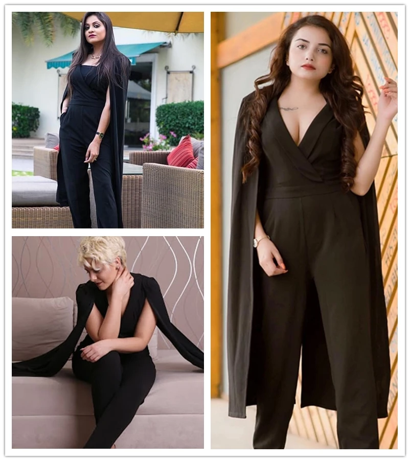 Sheinside, накидка, рукав, с запахом, Классический комбинезон, черный, v-образный вырез, с разрезом, рукав, повседневный комбинезон, элегантный женский комбинезон