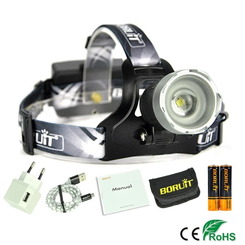 black with battery BORUiT B13 5000LM XM-L2 светодиодный налобный фонарь с 3 режимами фонарь с зумом Перезаряжаемые Мощность банк налобный фонарь для рыбалки и охоты flasglight - Испускаемый цвет: black with battery