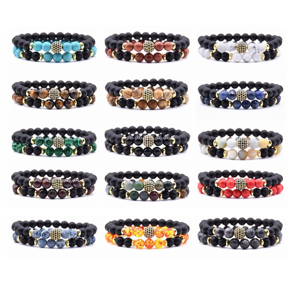 2 шт. пара дистанционный браслет матовый черный камень золотые шары Украшенные