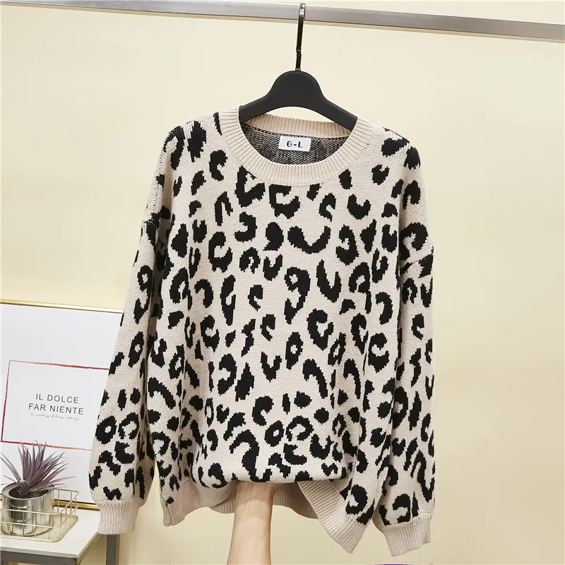 Леопардовый свободный 2019 новый мягкий женский осенний вязаный свитер с круглым