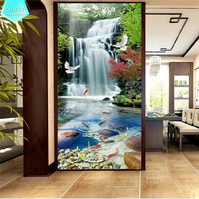 

PSHINY 5D DIY Diamond Painting Sale Waterfall Landscape Complete Square Rhinestones Pictures New Arrivals
