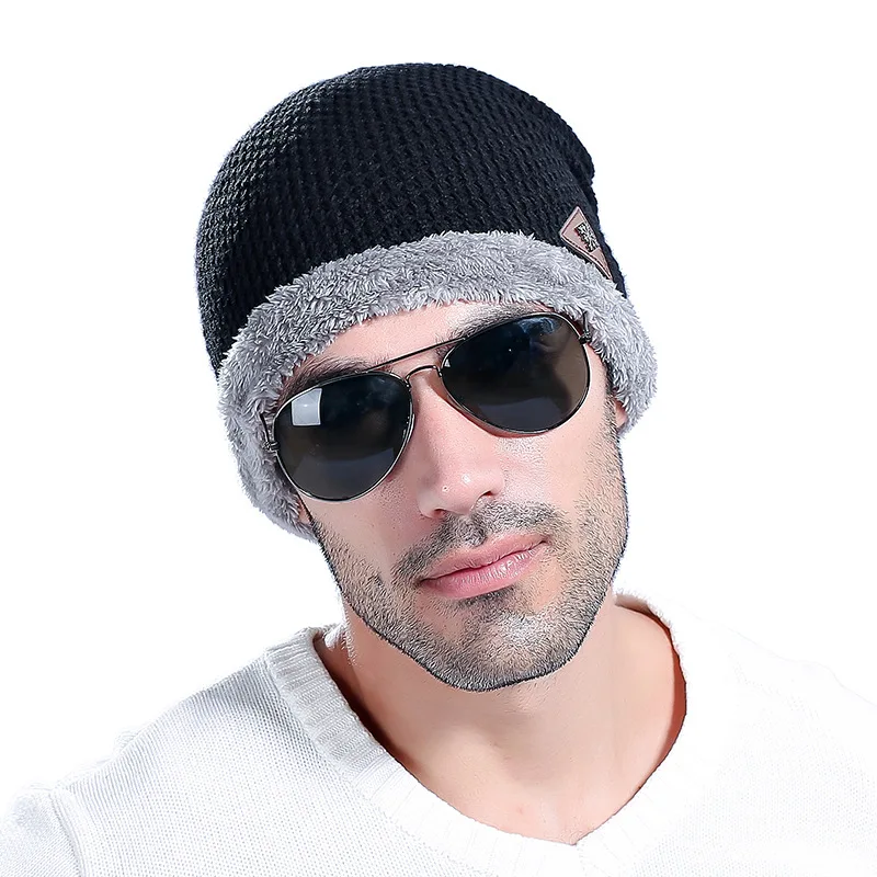 Зимние этикетки бархат шапочки лыжный Skullies 2017 Для мужчин Открытый Спорт черный