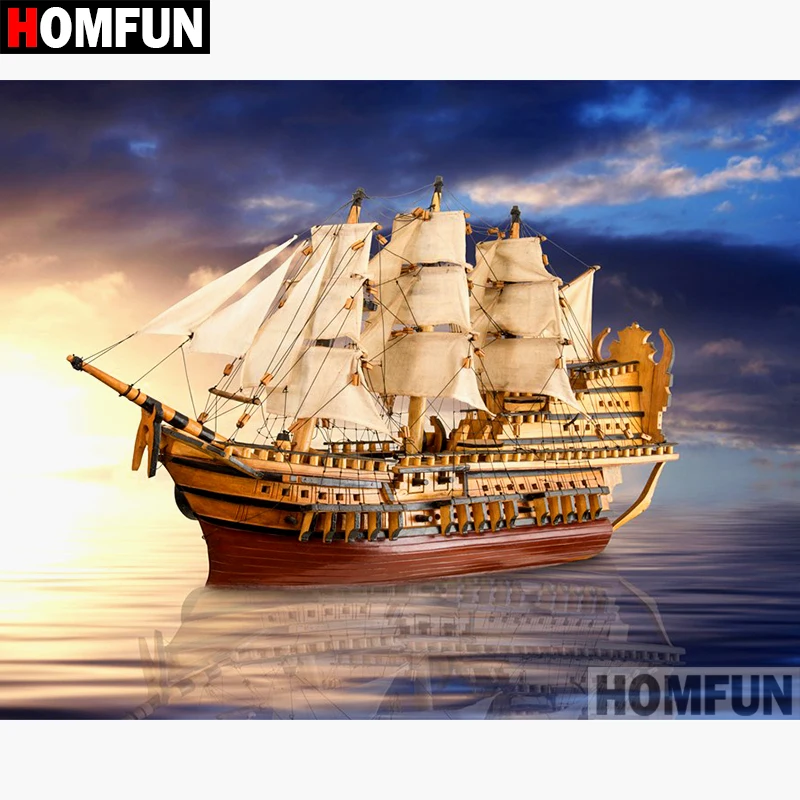 Картина из страз HOMFUN 5D &quotПарусная лодка&quot квадратная/круглая 3D вышивка