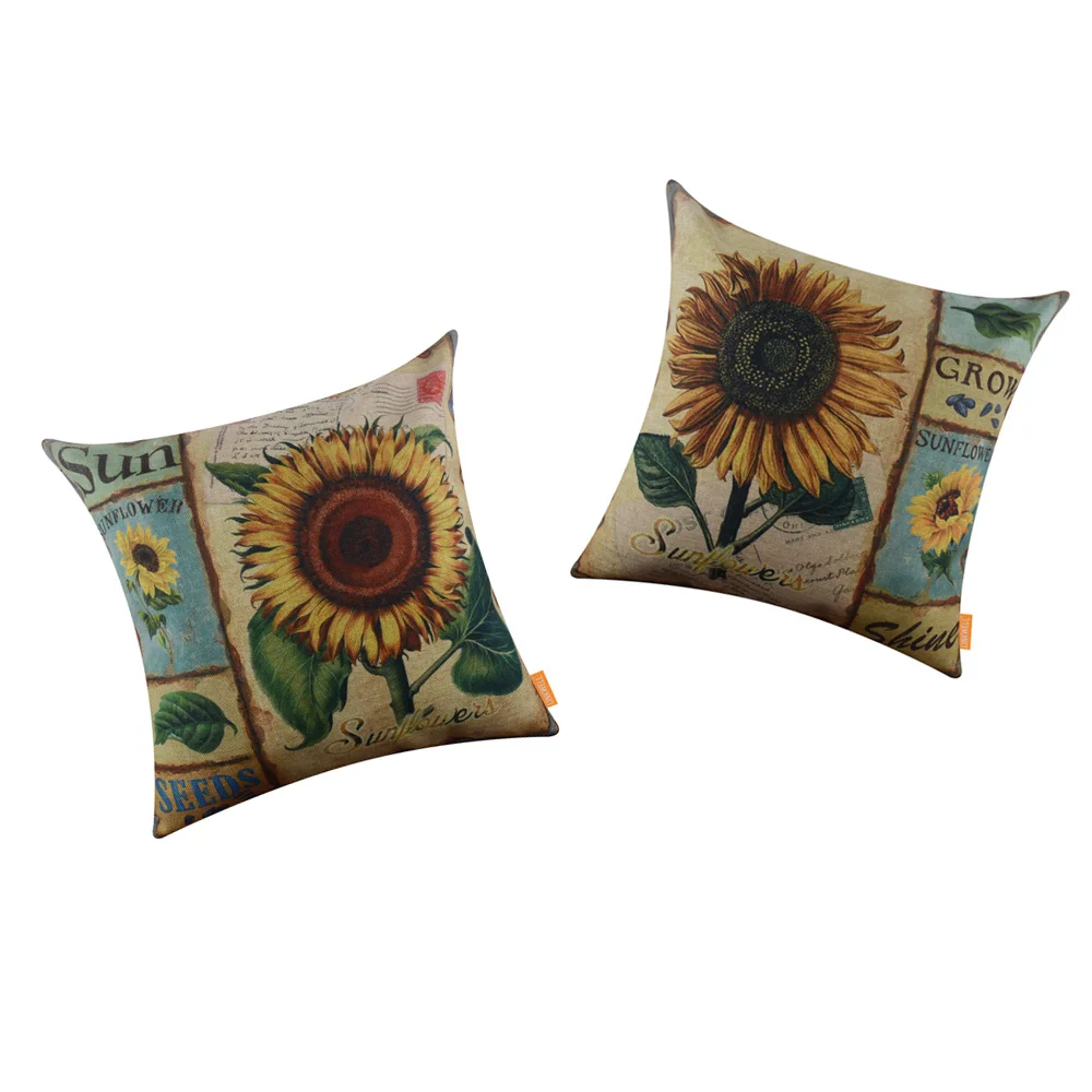 

LINKWELL 45x45cm Vintage Farmhouse Countryside Farm Sunflower Flower Retro Throw Pillows Case Cushion Cover for Sofa Car Covers