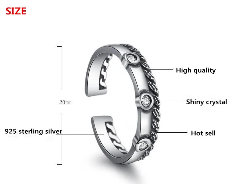 

100% 925 sterling silver retro style thai silver ladies`finger rings jewelry no fade wholesale open ring drop shipping