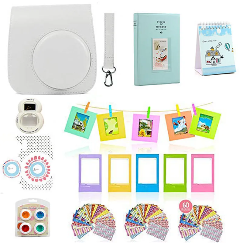 White 9 in 1 Accessories Kit for Fujifilm Instax Mini 8/9 Camera Painting Carrying Case Bag Cover/Selfie Mirror/Filter/Album/Sticker - Цвет: White