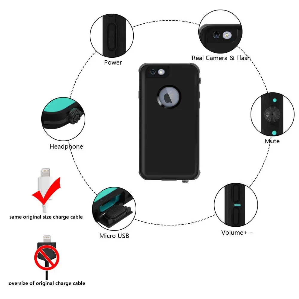 Водонепроницаемый Чехол IP68 для iPhone6/6 s plus ударопрочный чехол защита от грязи и