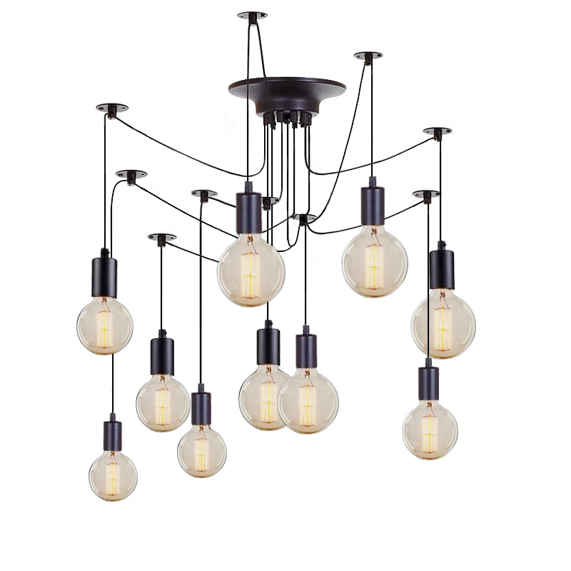 Retro Edison Bulb Light Chandelier Vintage Loft Adjustable DIY E27 Spider Ceiling Lamp cafe living room bar Fixture | Освещение