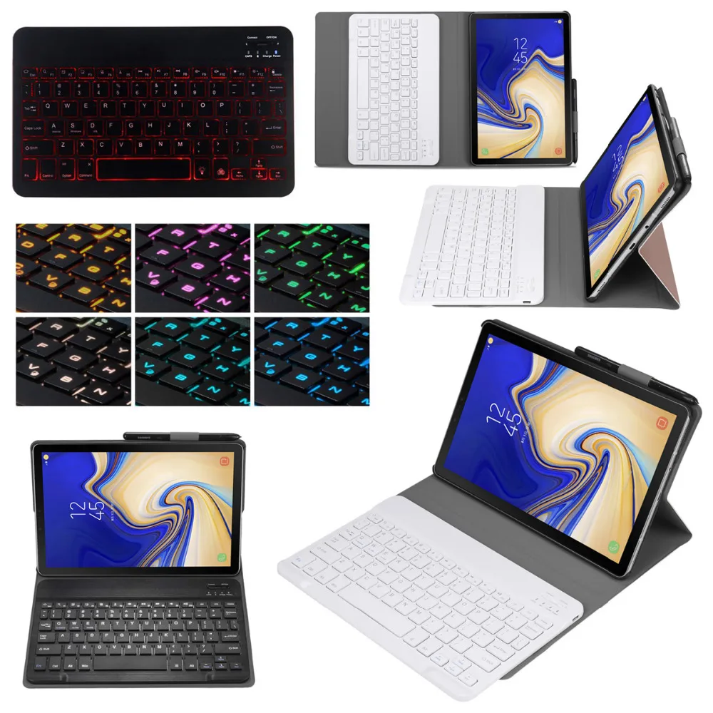 7 Color LED Backlight Russian/Hebrew/Spanish Wireless Bluetooth Keyboard Leather Case For Samsung Galaxy Tab S5E 10.5 T720 T725 |