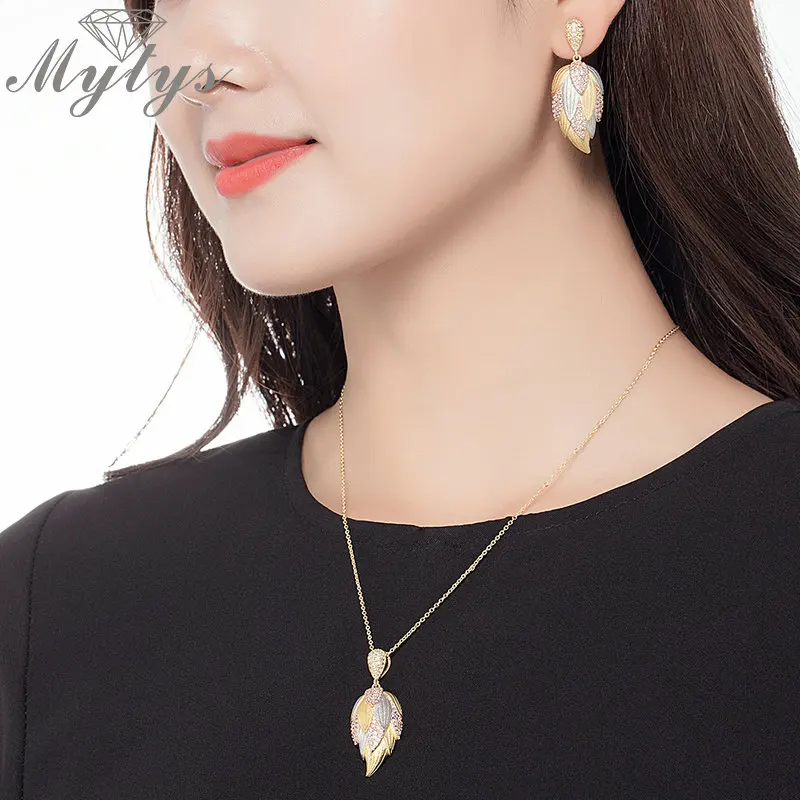 Mytys A/W модное ожерелье в форме цветка листа три тона золотые ювелирные изделия
