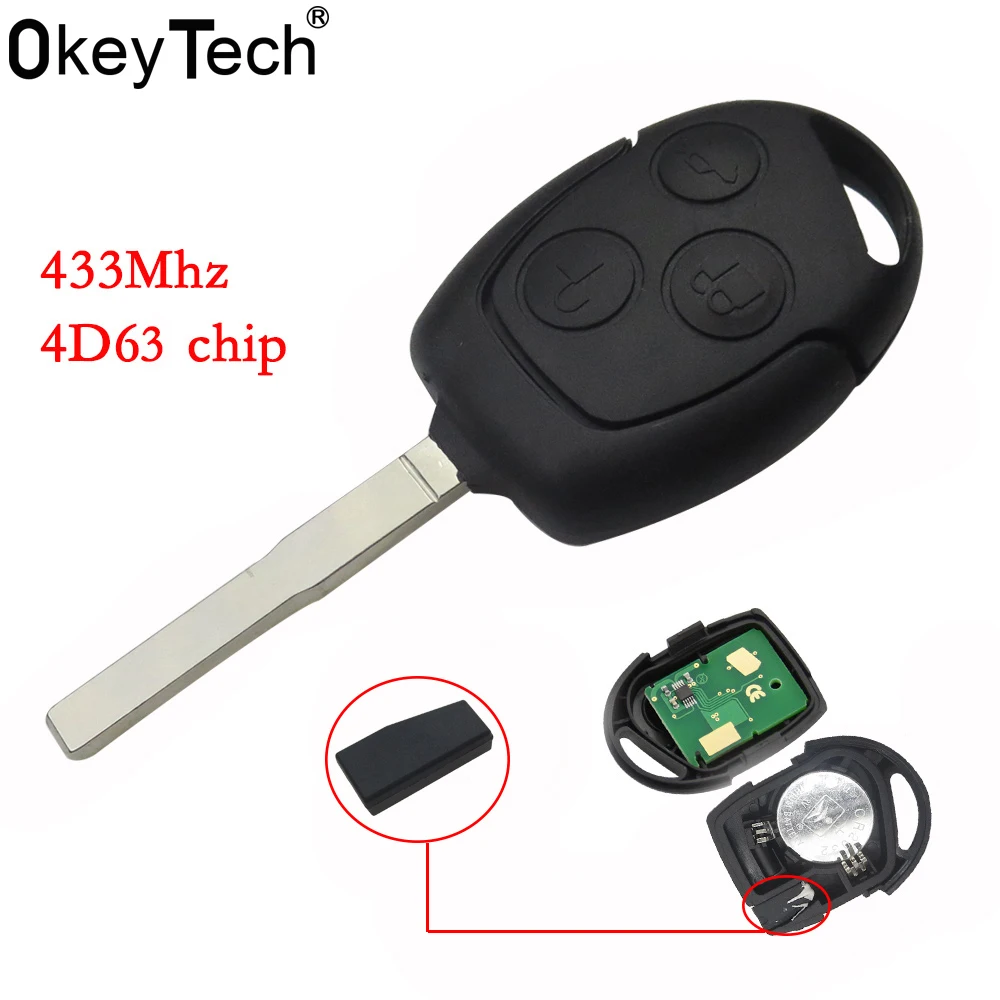 OkeyTech 3 кнопки дистанционный Автомобильный ключ 433 МГц с чипом 4D63 Fob HU101 для Ford Focus