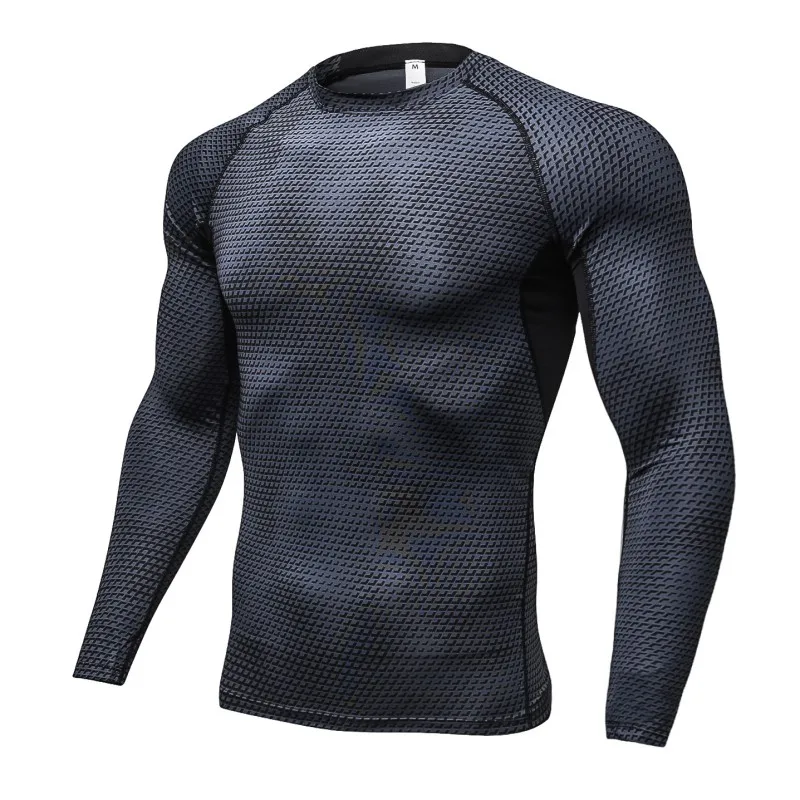 Men's 3D printing fitness running training long-sleeved tight-fitting sweat T-shirt men's shirt | Спорт и развлечения