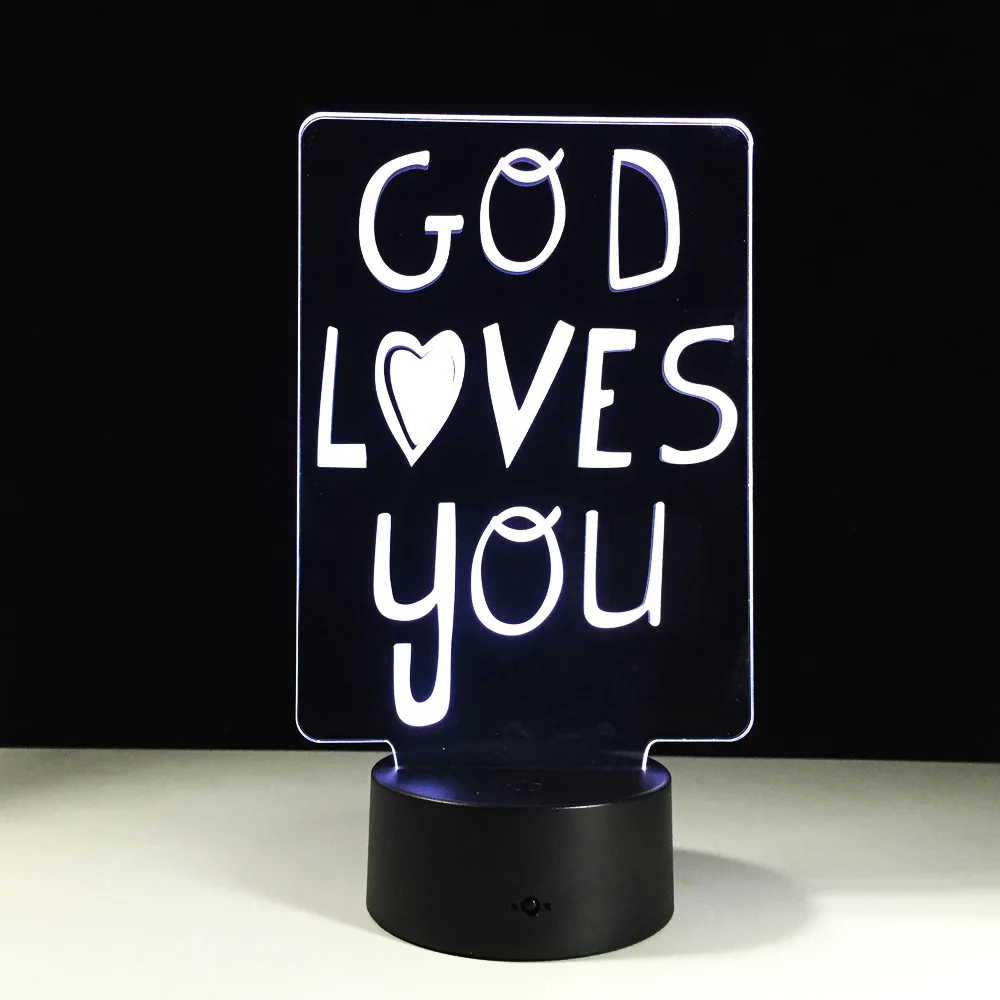 

God Loves You 3D LED Lamp Enterprise Home Decor Lamp Toy Flash Atmosphere Luminarias Touch 7 Colors Illusion Nightlight
