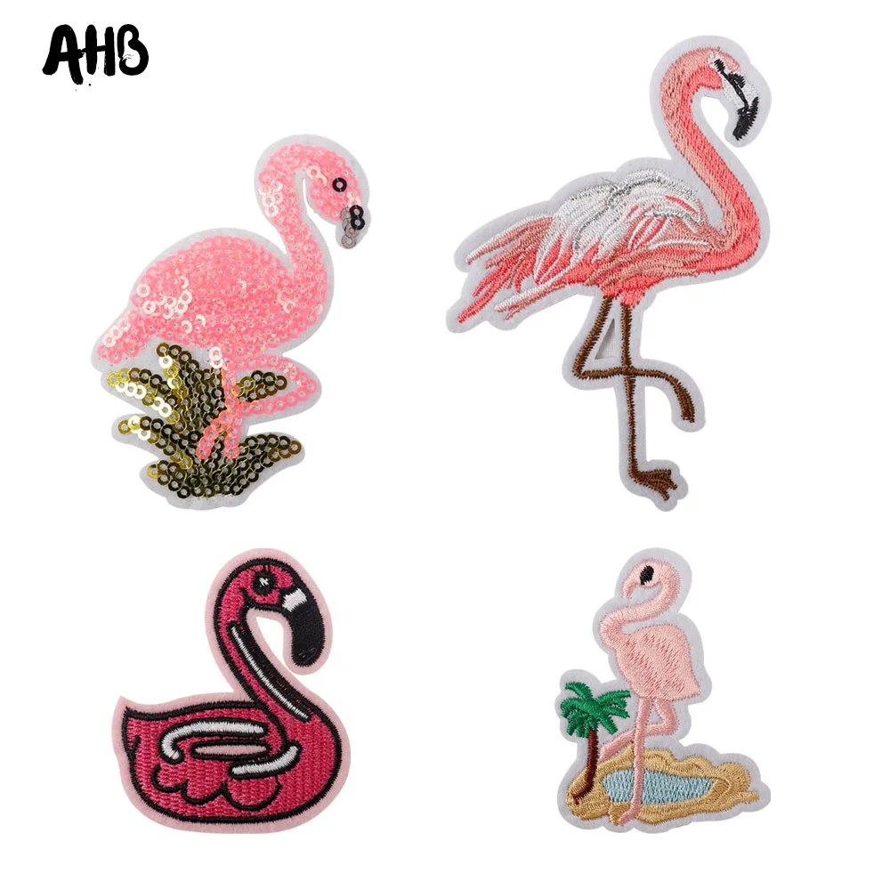 

AHB 5Pcs/bag Flamingo Embroidered Patches Cute Birds Patch Applique for Clothing Iron on Badge Clothes Sticker Stripes Applique