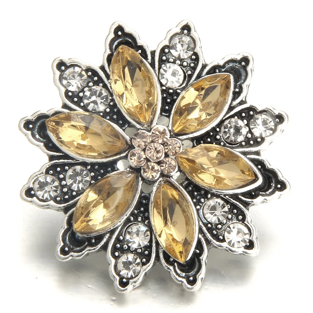 New Metal Snap Button Jewelry 18mm Charm Rhinestone Flower Fit Bracelet Necklace for Women Snaps | Украшения и аксессуары