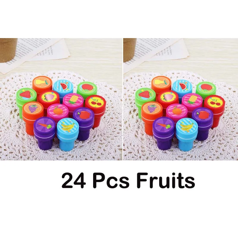 24pc 12design Fruits 24 шт. Self-чернильные штампы детский праздничный костюм Свадебные сувениры товары для праздника игрушки в подарок на день рождения для мальчиков и девочек, сумка для вещей наполнители для пиньяты Рождественский подарок - Цвет: 24pc 12design Fruits