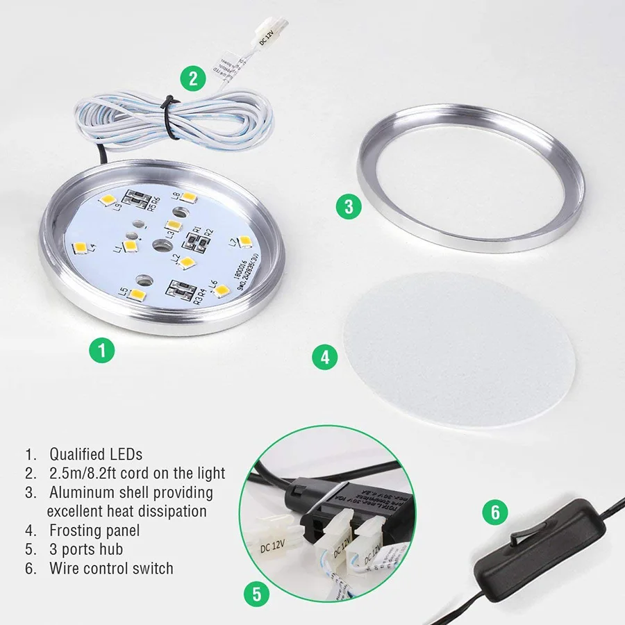 3 pcs led under cabinet light dimmable cupboard kitchen furniture lights led puck light home decoration wardrobe night lamps free global shipping