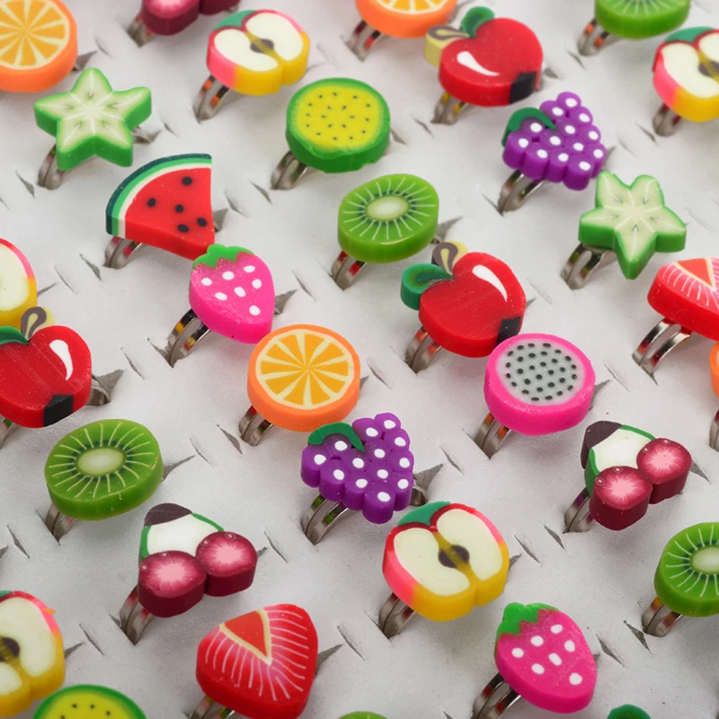 10 шт. в партии разноцветные кольца форме фруктов для детей девочек полимерная