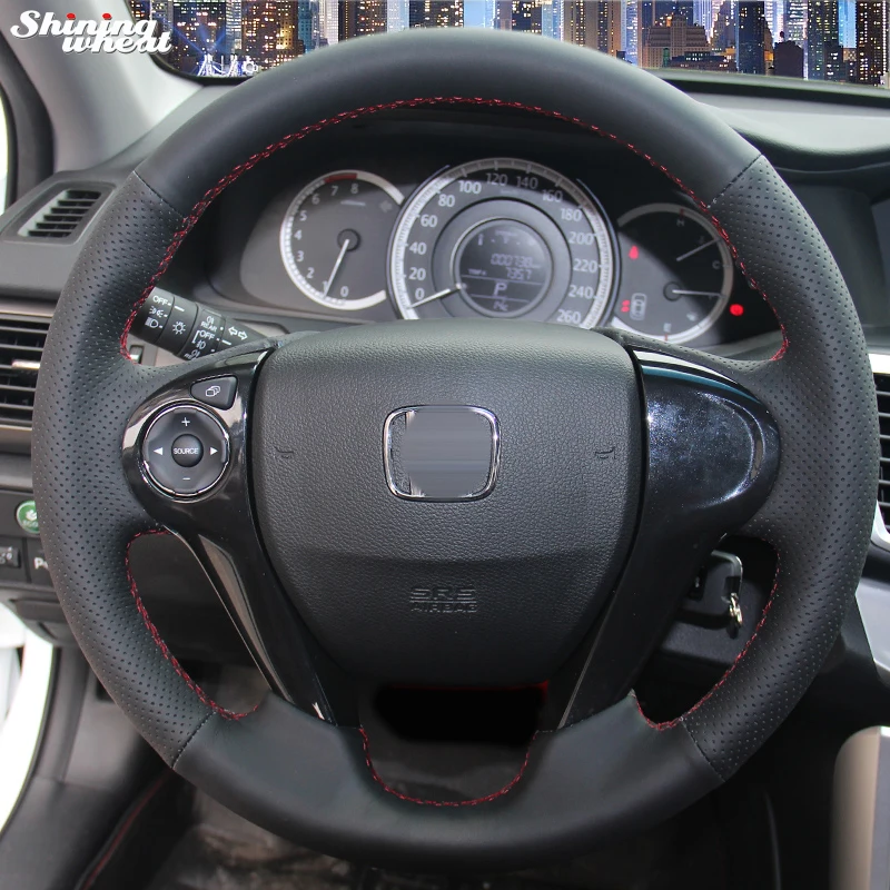 Чехол на руль из блестящей черной кожи с ручной строчкой пшеницы для Honda Accord 9 Odyssey