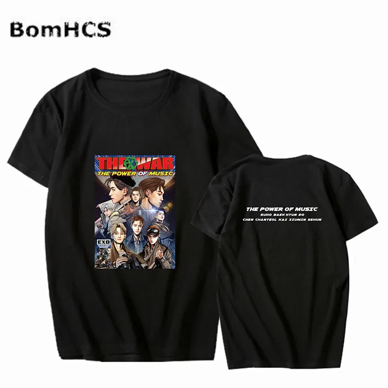 Хлопковая футболка BomHCS Kpop EXO топ с коротким рукавом для фанатов музыкальной силы