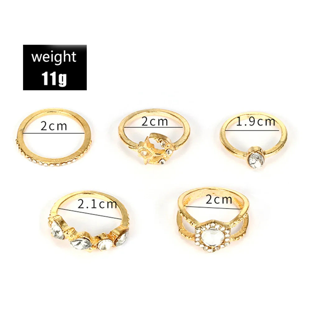 5 шт./компл. богемные модные нерегулярный кристалл звезды луна золото кольцо