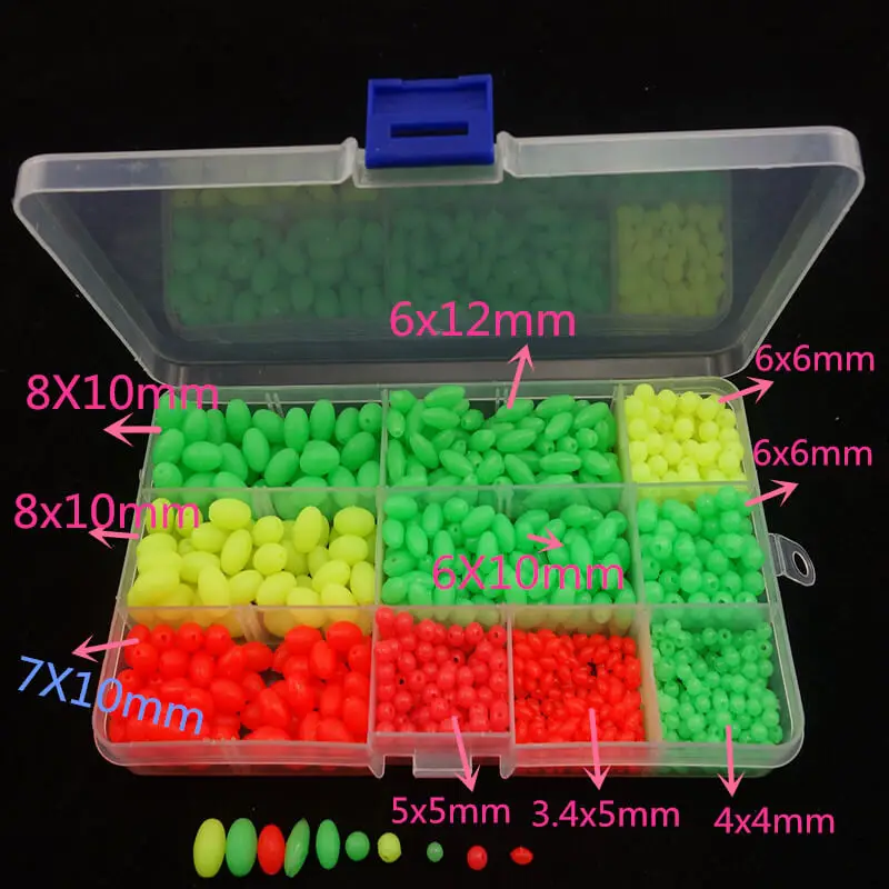 1000pcs/box Plastic Beads Oval/Round Hard Fishing Lure Hook Bait Tackle Eggs Box Saltwater Freshwater Attract | Спорт и развлечения