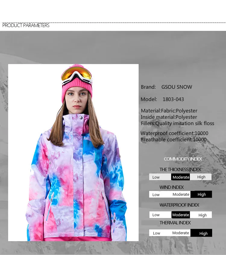 

GSOU SNOW Women's Autumn Winter New Ski Suit Outdoor Windproof Waterproof Warm Pink Ski Jacket Snow Coat For Lady Size XS-L