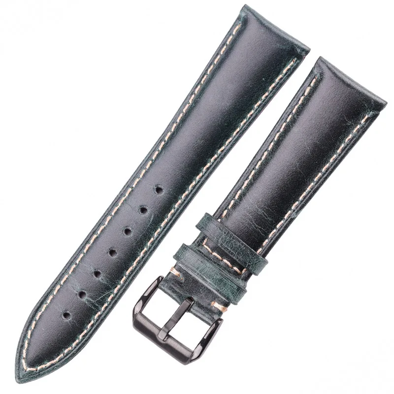 Blue Black Clasp Ремешок для часов из натуральной кожи для женщин и мужчин, ремешок для часов из воловьей кожи 18, 20, 22, 24 мм, 4 цвета, браслет для часов, металлическая застежка - Цвет ремешка: Blue Black Clasp
