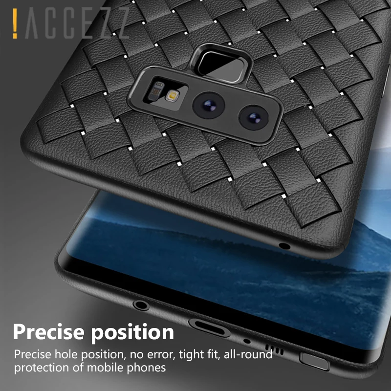 !ACCEZZ Luxury Business Phone Case Shell For Samsung Galaxy Note 9 Soft Grid Weaving Full Protection Back Cover Funda Capa Coque |