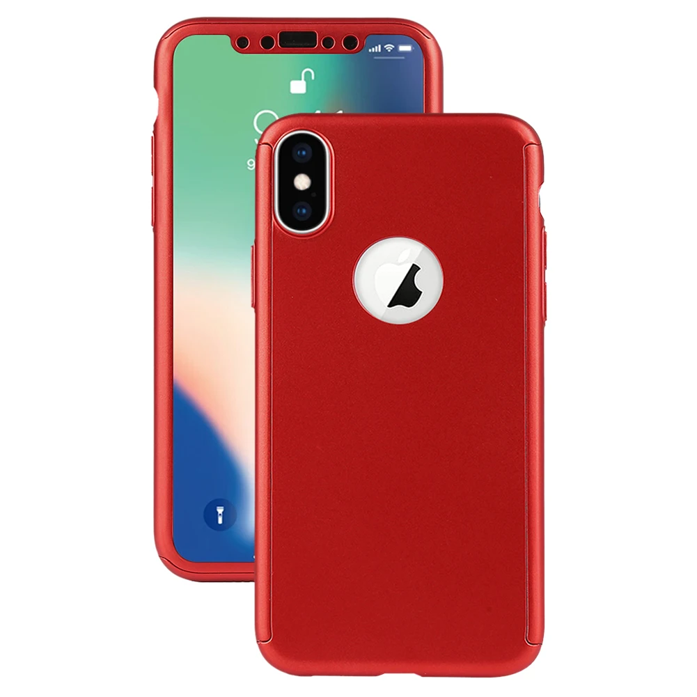 Чехол на айфон 7 Полное покрытие чехол для iPhone X 8 6 6S 7 Plus 5 5S SE XS MAX XR PC Защитная крышка для iPhone 7 8 плюс Чехол с стекло - Цвет: Red