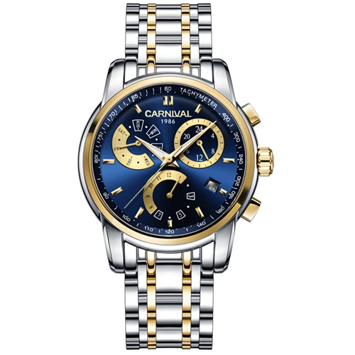 Gold blue C8800steel Карнавальные Роскошные брендовые автоматические механические часы мужские из натуральной кожи водонепроницаемые швейцарские мужские часы reloj hombre saati - Цвет: Gold blue C8800steel