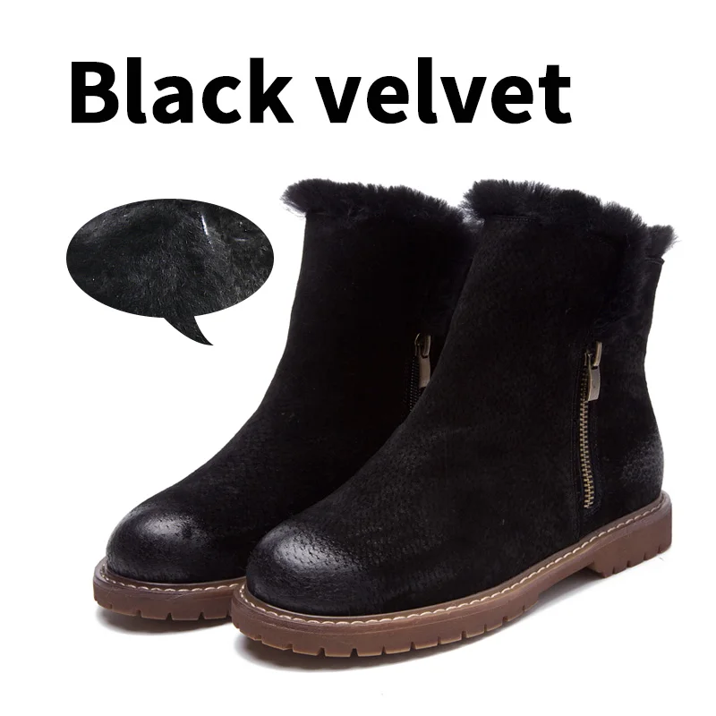 Black velvet BIMUDUIYU; женские зимние ботинки; Новое поступление; зимние ботинки из натуральной кожи; Теплые ботильоны из свиной замши, плюшевый кашемир; повседневная обувь на плоской подошве - Цвет: Black velvet
