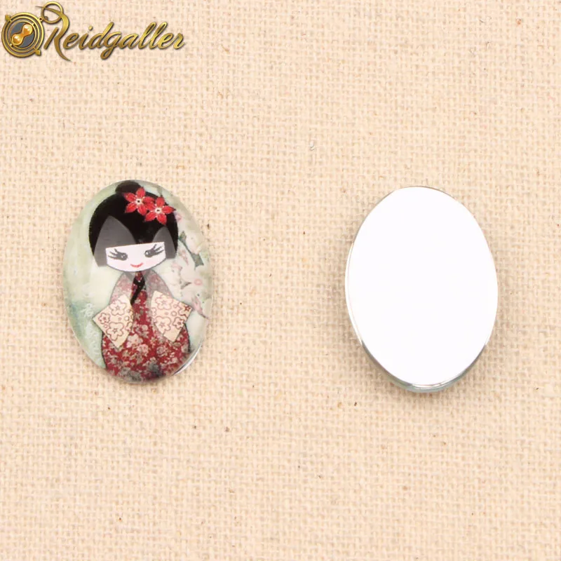 Reidgaller 20 шт смешанные каваи кимоно девушка фото Овальный стеклянный кабошон 18*25 мм