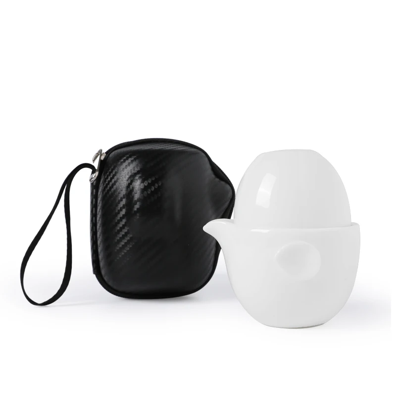 Minimalist White Ceramic Kung Fu Tea Set Suit A Pot of Two Cups Chinese Style Portable Car Travel Tea Set Suit - Цвет: A--3 cups