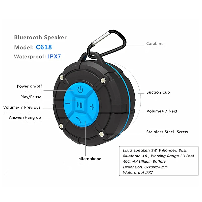 TOPROAD IPX7 водонепроницаемый bluetooth динамик для спорта на открытом воздухе