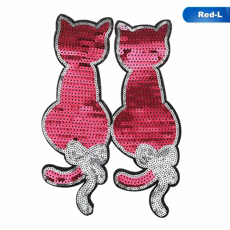 13276RD-L Черный/Красный Кот Реверсивные изменения цвета блестки DIY патч аппликация пришить патчи для одежды мешок Одежда пальто джинсы ремесло - Цвет: 13276RD-L