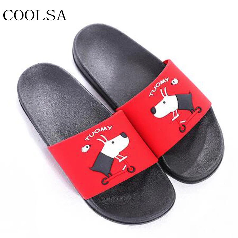 COOLSA/женские летние пляжные шлепанцы; Вьетнамки; домашние шлепанцы для ванной; женские сандалии без задника; тапочки с изображением щенков