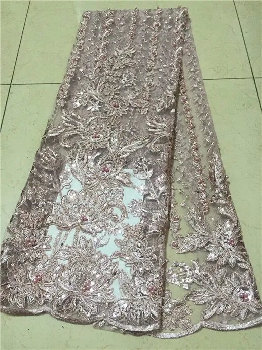 Новинка 2018 французская сетчатая кружевная ткань Цветочная африканская с бисером