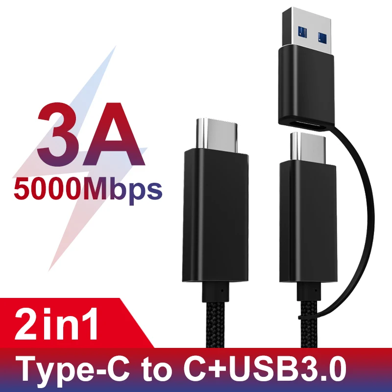 Черный QC3.0 usb type-C кабель, USB 3,0 A-C для samsung Galaxy S9 Note 9 3A 60W PD Мощный USB 2 в 1 USB кабель - Цвет: Черный