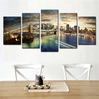 no framed 5 pieces abstract decorative wall modular pictures canvas art set city secnery oil spray paintings for living room
