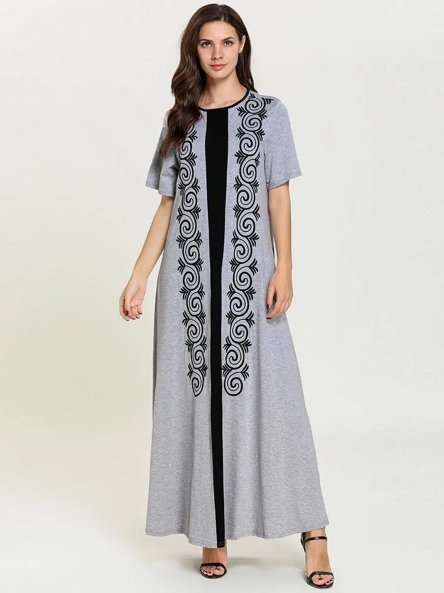 Летнее женское платье с коротким рукавом длинное мусульманское abaya Arab jilbaw