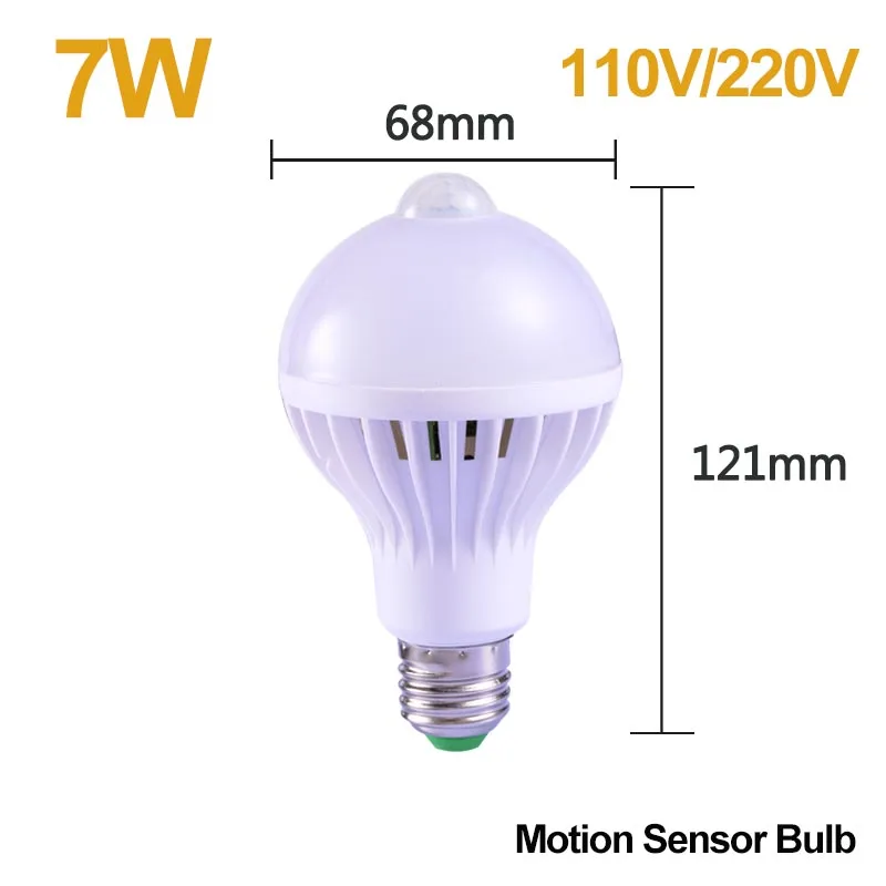 7w sensor bulb Светильник с датчиком движения, светодиодный светильник 220 В, 5 Вт, 9 Вт, 12 Вт, 18 Вт, Ночной светильник с датчиком движения, автоматическое включение для прихожей, лестниц, светильник ing - Испускаемый цвет: 7w sensor bulb