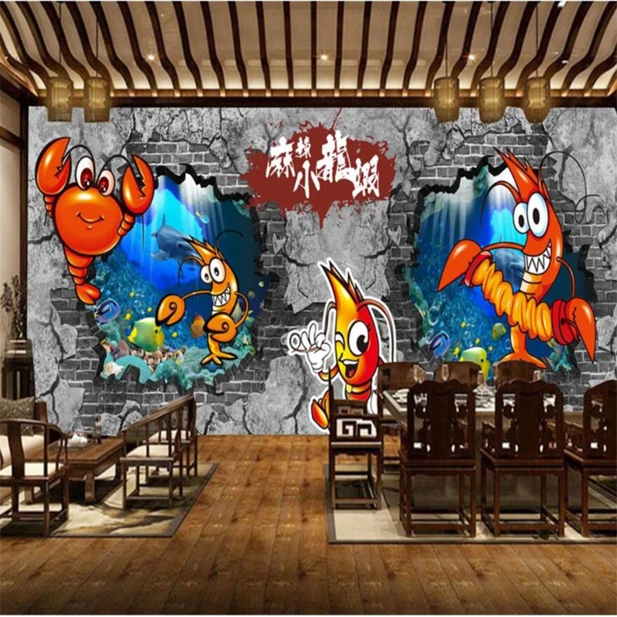 

beibehang Custom 3D wallpaper hand-painted spicy crayfish seafood restaurant tooling wall papers home decor 3d papel de parede