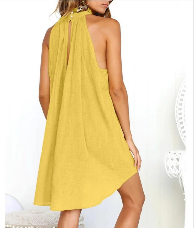Летняя одежда для женщин 2019 сексуальное однотонное мини пляжное платье без