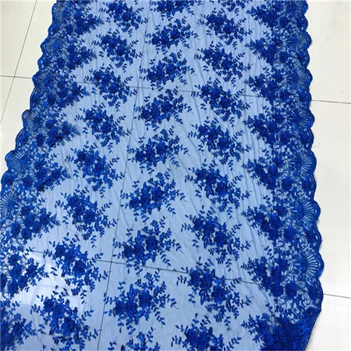 royal blue 2 ярда синий блесток вышивка сетка ткань Африканская кружевная ткань пришить для свадьбы вечернее платье одежда 3d цветок бисера ткань Diy - Цвет: royal blue
