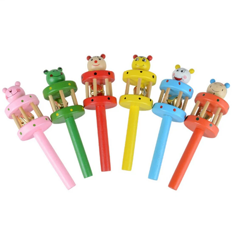 

pram Cartoon Animal Wooden Handbell Jingle Toy Baby Bell Toy Musical Instrument For Baby Kids