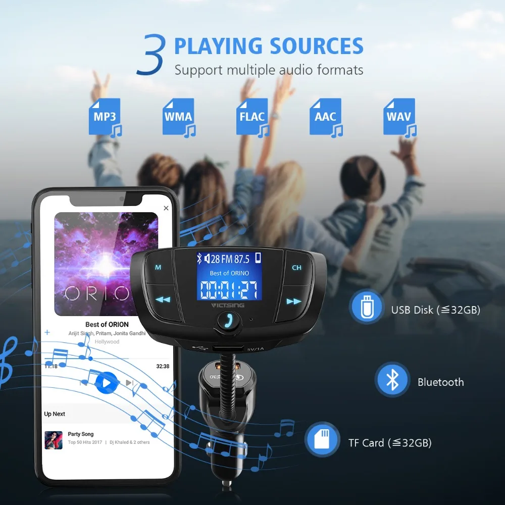 Bluetooth передатчик VicTsing QC3.0 беспроводной автомобильный радиоприемник адаптер